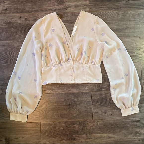 Oat + Fort blouse Long Sleeve V neck floral Blouse empire waist - Picture 3 of 9